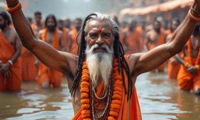 Maha Kumbh Mela 2025 at the Triveni Sangam in Prayagraj during the sacred bathing ritual.