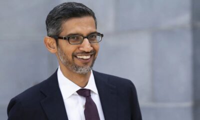 Sundar Pichai at Google leadership role" – A brief description of Sundar Pichai in his role as CEO, representing the visionary leader at Google.